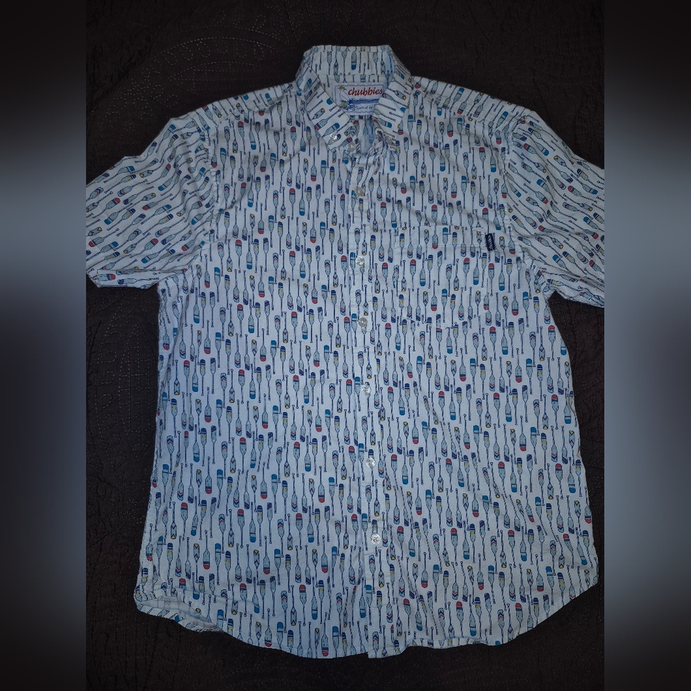 Chubbies Men's Short Sleeve Button Up Shirt Oars Size M